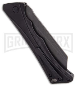 AKC Smarty Black Automatic Knife Reverse Tanto - Black SW Plain -Grindworx Shop AKC Smarty Automatic Knife Button Lock Black Aluminum Stonewash side kc large