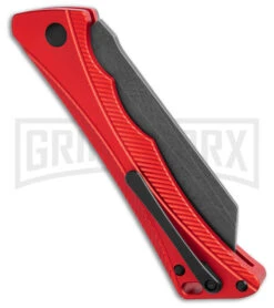 AKC Smarty Red W/Black Bolster Automatic Knife Reverse Tanto - Black SW Plain -Grindworx Shop AKC Smarty Automatic Knife Red w Black Bolster 3.3in Black Stonewash BHQ 184758 hd side large