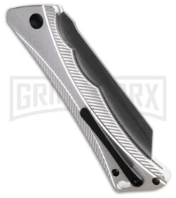 AKC Smarty Silver W/Black Bolster Automatic Knife Reverse Tanto - Black SW Plain -Grindworx Shop AKC Smarty Automatic Knife Silver w Black Bolster 3.3in Black Stonewash BHQ 185812 hd side large