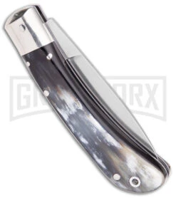 AKC Speed Hunter Dark/Light Horn Automatic Knife - Polish Plain 2 AKC Speed Hunter Dark/Light Horn Automatic Knife - Polish Plain -Grindworx Shop AKC Speed Hunter Auto Italian Knife Dark Horn Polish BHQ 50883 jr side large