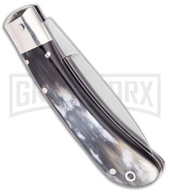 AKC Speed Hunter Dark/Light Horn Automatic Knife - Polish Plain AKC Speed Hunter Dark/Light Horn Automatic Knife - Polish Plain -Grindworx Shop AKC Speed Hunter Auto Italian Knife Dark Horn Polish BHQ 50883 jr side large