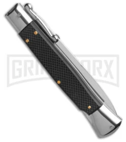 AKC 10" Black G-10 Roma Black Swinguard Automatic Knife - Satin Plain -Grindworx Shop AKC Swinguard 10 in Auto Italian Bayonet Stiletto Black G 10 4in Satin GX 42426 td side large