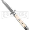 AKC 9" Italian Stiletto Swinguard Sim Ivory Auto Knife W/ Case - Damascus Plain -Grindworx Shop AKC Swinguard 9in Auto italian Stiletto Sim Ivory w Case 4in Damascus Bayonet BHQ 189015 td large