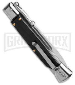 AKC 9" Italian Stiletto Swinguard Ebony Auto Knife W/ Case - Bayonet 2 AKC 9" Italian Stiletto Swinguard Ebony Auto Knife W/ Case - Bayonet -Grindworx Shop AKC Swinguard 9in Automatic Italian Stiletto Ebony 4in Satin Bayonet BHQ 189016 td side large