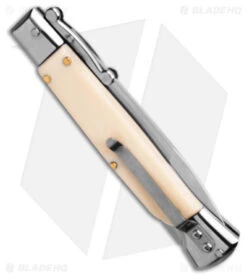 AKC Swinguard 9" Automatic Italian Stiletto Sim Ivory (4" Polish Bayonet) -Grindworx Shop AKC Swinguard 9in Automatic Italian Stiletto Sim Ivory 4in Polish Bayonet BHQ 180886 hd side