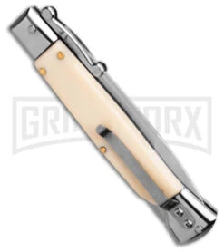 AKC 9" Italian Stiletto Swinguard Sim Ivory Automatic Knife - Polish Plain -Grindworx Shop AKC Swinguard 9in Automatic Italian Stiletto Sim Ivory 4in Polish Bayonet BHQ 180886 hd side large
