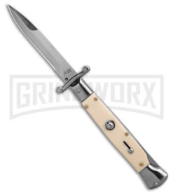 AKC 9" Italian Stiletto Swinguard Sim Ivory Automatic Knife - Polish Plain
