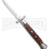 AKC 9" Snakewood Auto Swinguard Knife Italian Stiletto W/ Case - Satin Plain -Grindworx Shop AKC Swinguard 9in Automatic Italian Stiletto Snakewood with Case BHQ 189014 td large