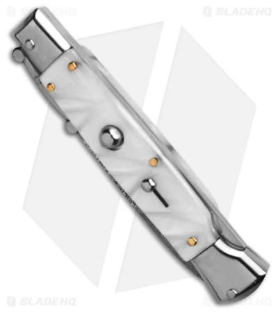 AKC Swinguard 9" Automatic Italian Stiletto White Pearlex (4" Damascus Bayonet) AKC Swinguard 9" Automatic Italian Stiletto White Pearlex (4" Damascus Bayonet) -Grindworx Shop AKC Swinguard 9in Automatic Italian Stiletto White Pearlex 4in Damascus Bayonet BHQ 180890 hd spine