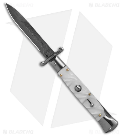 AKC Swinguard 9" Automatic Italian Stiletto White Pearlex (4" Damascus Bayonet) AKC Swinguard 9" Automatic Italian Stiletto White Pearlex (4" Damascus Bayonet) -Grindworx Shop AKC Swinguard 9in Automatic Italian Stiletto White Pearlex 4in Damascus Bayonet BHQ 180890 hd