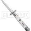 AKC 9" Italian Stiletto Swinguard White Pearlex Automatic Knife W/Box - Polish -Grindworx Shop AKC Swinguard 9in Automatic Italian Stiletto White Pearlex W Box 4in Bayonet BHQ 189013 td large
