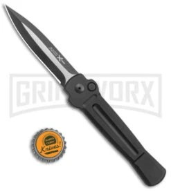 AKC X-treme Ace Black Automatic Knife - Black Two Tone -Grindworx Shop AKC X treme Ace Auto Black Dagger Black TT BHQ 136142 jr bottlecap large