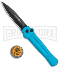AKC X-treme ACE Light Blue Automatic Knife - Black -Grindworx Shop AKC X treme Ace Auto Light Blue Black ACE LBLB BHQ 115396 jr bottlecap large