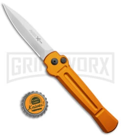 AKC X-treme Ace Orange Automatic Knife - Satin Plain -Grindworx Shop AKC X treme Ace Auto Orange Satin BHQ 136149 jr bottlecap large