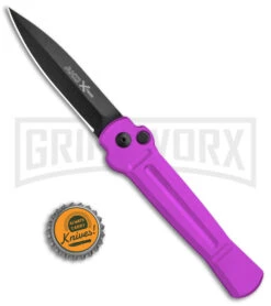 AKC X-treme Ace Purple Automatic Knife - Black Plain -Grindworx Shop AKC X treme Ace Auto Purple Black BHQ 179221 jr bottlecap large