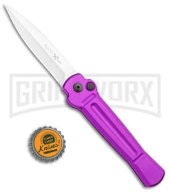 AKC X-treme Ace Purple Automatic Knife - Stonewash Plain -Grindworx Shop AKC X treme Ace Auto Purple Satin BHQ 179205 jr bottlecap large