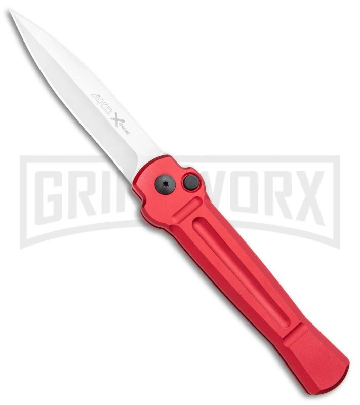 AKC X-treme Ace Red Automatic Knife - Satin Plain AKC X-treme Ace Red Automatic Knife - Satin Plain -Grindworx Shop AKC X treme Ace Auto Red Satin BHQ 105468 jr large