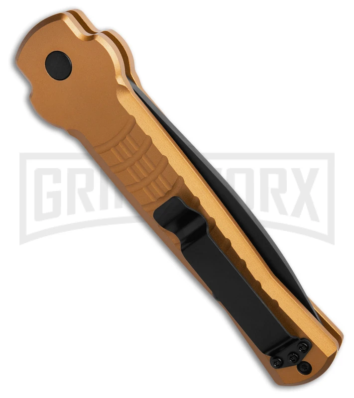 AKC X-treme Ace1 Gold Aluminum Automatic Knife - Black Plain AKC X-treme Ace1 Gold Aluminum Automatic Knife - Black Plain -Grindworx Shop AKC X treme Ace Automatic Knife Gold 3in Black BHQ 189017 td side large