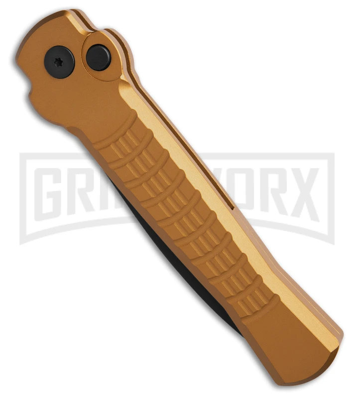 AKC X-treme Ace1 Gold Aluminum Automatic Knife - Black Plain AKC X-treme Ace1 Gold Aluminum Automatic Knife - Black Plain -Grindworx Shop AKC X treme Ace Automatic Knife Gold 3in Black BHQ 189017 td spine large