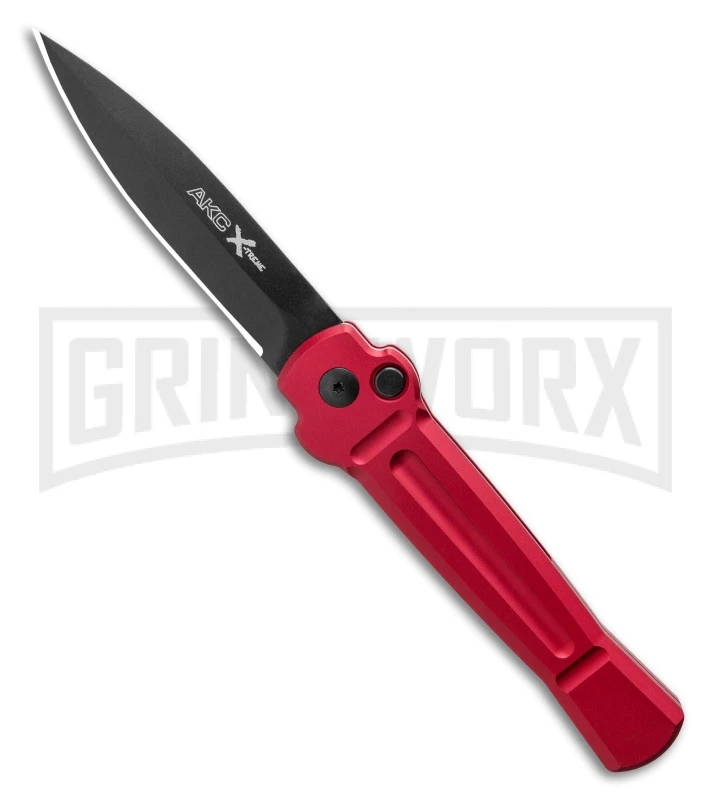 AKC X-treme Ace Red Automatic Knife - Black Plain AKC X-treme Ace Red Automatic Knife - Black Plain -Grindworx Shop AKC X treme Ace Automatic Knife Red 3.6 Black BHQ 123056 LS large