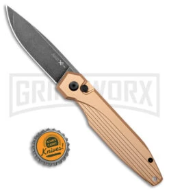 AKC X-treme Dandy Tan Aluminum Automatic Knife - Black Stonewash -Grindworx Shop AKC X treme Dandy Tan Aluminum Auto Black SW BHQ 176846 jr bottlecap large