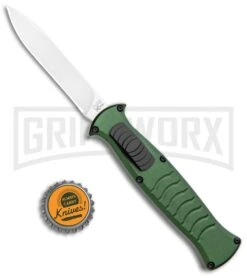 AKC X-treme EVO Green OTF Automatic Knife - Satin Plain -Grindworx Shop AKC X treme EVO OTF Auto Green Satin BHQ 105417 jr bottlecap large