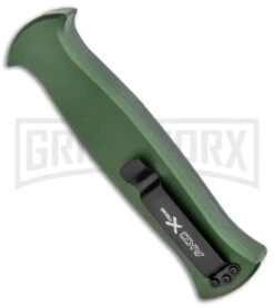 AKC X-treme EVO Green OTF Automatic Knife - Satin Plain -Grindworx Shop AKC X treme EVO OTF Auto Green Satin DE Dagger BHQ 134949 jr side 2 large 1