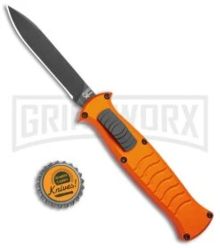 AKC X-treme EVO Orange OTF Automatic Knife - Black Plain -Grindworx Shop AKC X treme EVO OTF Auto Orange Black BHQ 105416 jr bottlecap large