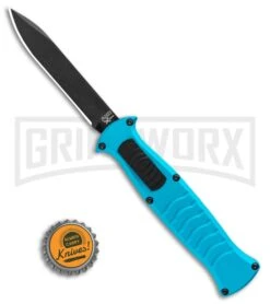 AKC X-treme EVO Blue OTF Automatic Knife - Black Plain -Grindworx Shop AKC X treme EVO OTF Automatic Knife Blue 3.5in Black EVO LBB BHQ 114336 LS Bottlecap large