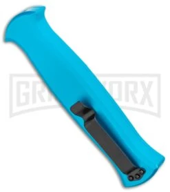 AKC X-treme EVO Blue OTF Automatic Knife - Black Plain -Grindworx Shop AKC X treme EVO OTF Automatic Knife Blue 3.5in Black EVO LBB BHQ 114336 LS Side large