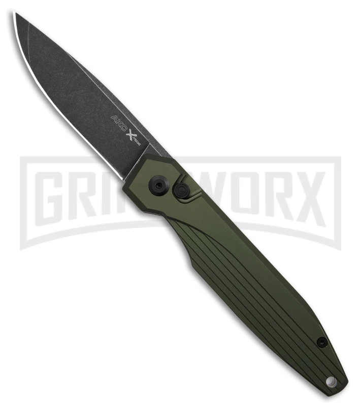 AKC X-treme Dandy Green Aluminum Automatic Knife - Black Stonewash Plain AKC X-treme Dandy Green Aluminum Automatic Knife - Black Stonewash Plain -Grindworx Shop AKC Xtreme Dandy Green Aluminum AK Black SW BHQ 174571 td large