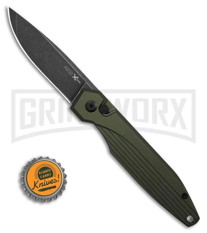 AKC X-treme Dandy Green Aluminum Automatic Knife - Black Stonewash Plain AKC X-treme Dandy Green Aluminum Automatic Knife - Black Stonewash Plain -Grindworx Shop AKC Xtreme Dandy Green Aluminum AK Black SW BHQ 174571 td size large