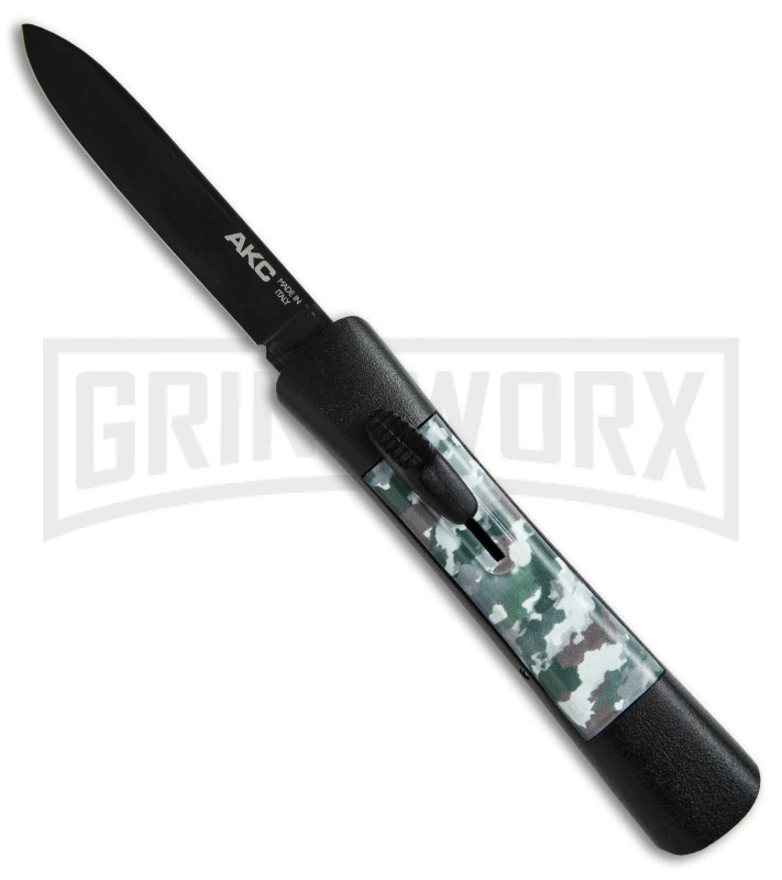 AKC Concord Arctic Camo OTF Automatic Knife - Flat Grind Black Plain AKC Concord Arctic Camo OTF Automatic Knife - Flat Grind Black Plain -Grindworx Shop AKC concord arctic camo black BP 19137 er large