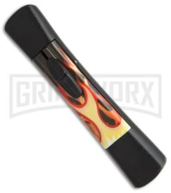AKC Concord Flames OTF Automatic Knife - Flat Grind Black Plain -Grindworx Shop AKC concord flames flat grind black plain BP 19005 er side large