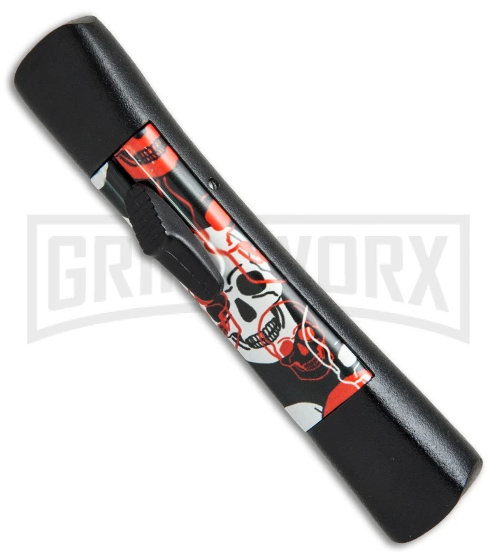AKC Concord Red/White Skull OTF Automatic Knife - Flat Grind Black Flat AKC Concord Red/White Skull OTF Automatic Knife - Flat Grind Black Flat -Grindworx Shop AKC concord red white skull black BP 19138 er spine large