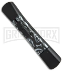 AKC Concord Route 66 Skull OTF Automatic Knife - Flat Grind Black Plain -Grindworx Shop AKC concord route 66 skull flat grind black plain BP 19004 er side large