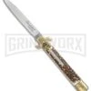 AKC 9" Leverletto Stag Horn Brass Automatic Knife - Flat Grind -Grindworx Shop AKC leverletto stag horn brass flat BP 18946 er large