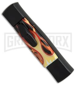 AKC Minion Concord Flames OTF Automatic Knife - Black Flat -Grindworx Shop AKC minion concord flames black flat BHQ 19002 er side large