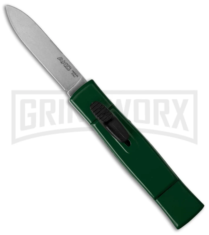 AKC Minion Concord Dark Green OTF Automatic Knife - Satin Plain AKC Minion Concord Dark Green OTF Automatic Knife - Satin Plain -Grindworx Shop akc 077 otf dark green satin cm large