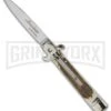 AKC 7.75" Bill DeShivs Leverletto Stag Horn Automatic Knife - Flat Grind -Grindworx Shop akc 7 5in leverletto stag bayo large