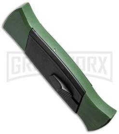 AKC 777 Blackfinger Green/Black OTF Automatic Knife - Flat Grind Satin Plain -Grindworx Shop akc 777 green satin flat side cm large