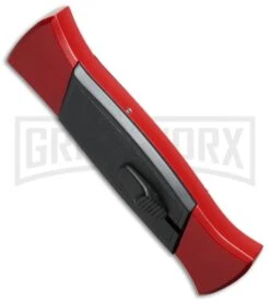 AKC 777 Blackfinger Red/Black OTF Automatic Knife - Flat Grind Satin Plain -Grindworx Shop akc 777 red satin flat bottom cm large