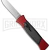 AKC 777 Blackfinger Red/Black OTF Automatic Knife - Flat Grind Satin Plain -Grindworx Shop akc 777 red satin flat cm large