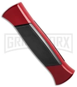 AKC 777 Blackfinger Red/Black OTF Automatic Knife - Flat Grind Satin Plain -Grindworx Shop akc 777 red satin flat side cm large