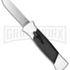 AKC 777 Blackfinger White/Black OTF Automatic Knife - Flat Grind Satin Plain -Grindworx Shop akc 777 white satin flat cm large