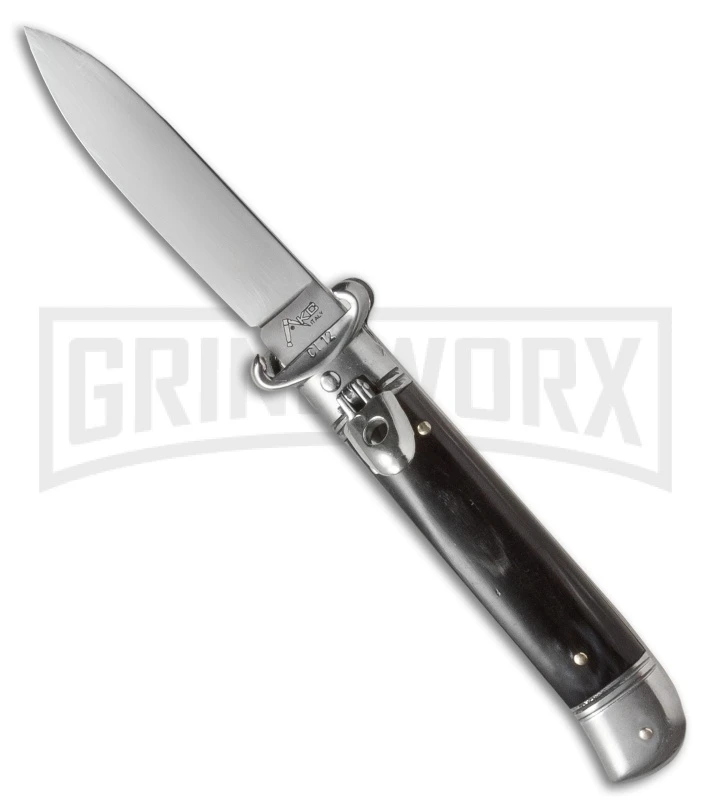 AKC 8" Shot Puller Lever Lock Dark Horn Automatic Knife - Flat AKC 8" Shot Puller Lever Lock Dark Horn Automatic Knife - Flat -Grindworx Shop akc 8 akc dh shot plain jm large