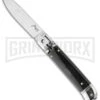 AKC Classic 7.75" Lever Lock Dark Horn Automatic Knife - Flat Grind -Grindworx Shop akc 8in classic lever dark horn flat large