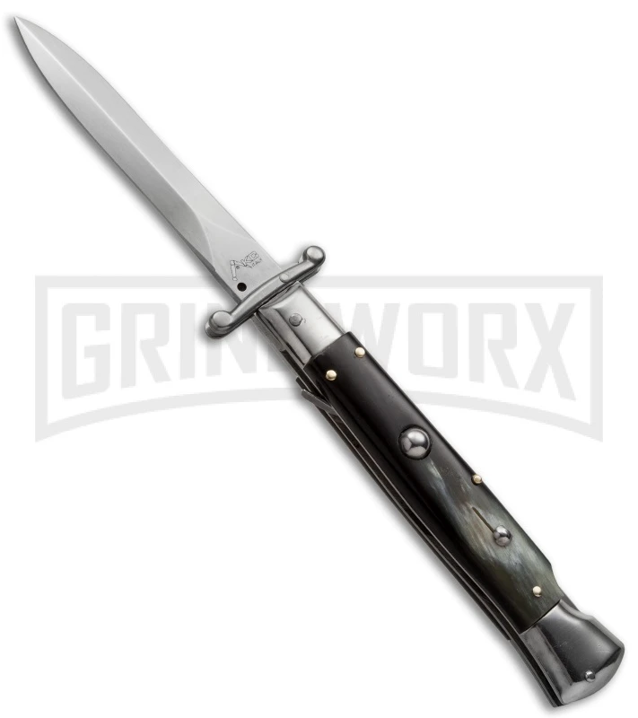 AKC 9" Italian Stiletto Swinguard Brazilian Horn Automatic Knife - Dagger AKC 9" Italian Stiletto Swinguard Brazilian Horn Automatic Knife - Dagger -Grindworx Shop akc 9 braz swing dagger large