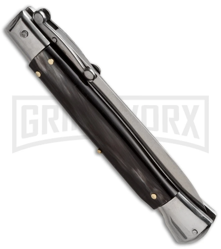 AKC 9" Italian Stiletto Swinguard Brazilian Horn Automatic Knife - Dagger AKC 9" Italian Stiletto Swinguard Brazilian Horn Automatic Knife - Dagger -Grindworx Shop akc 9 braz swing dagger side large