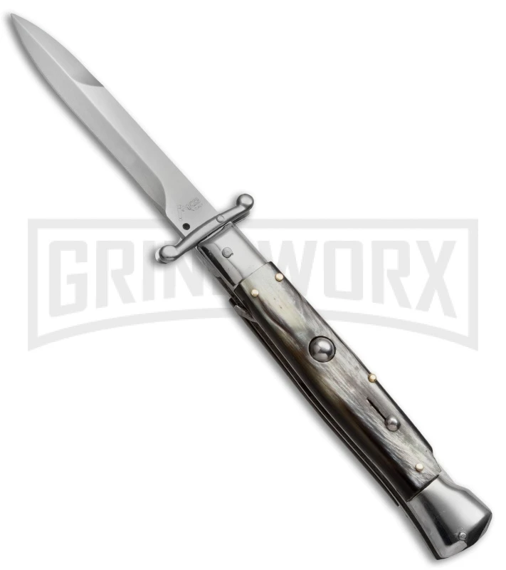 AKC 9" Italian Stiletto Swinguard Brazilian Horn Automatic Knife - Bayonet AKC 9" Italian Stiletto Swinguard Brazilian Horn Automatic Knife - Bayonet -Grindworx Shop akc 9 brazil horn bayo swing large
